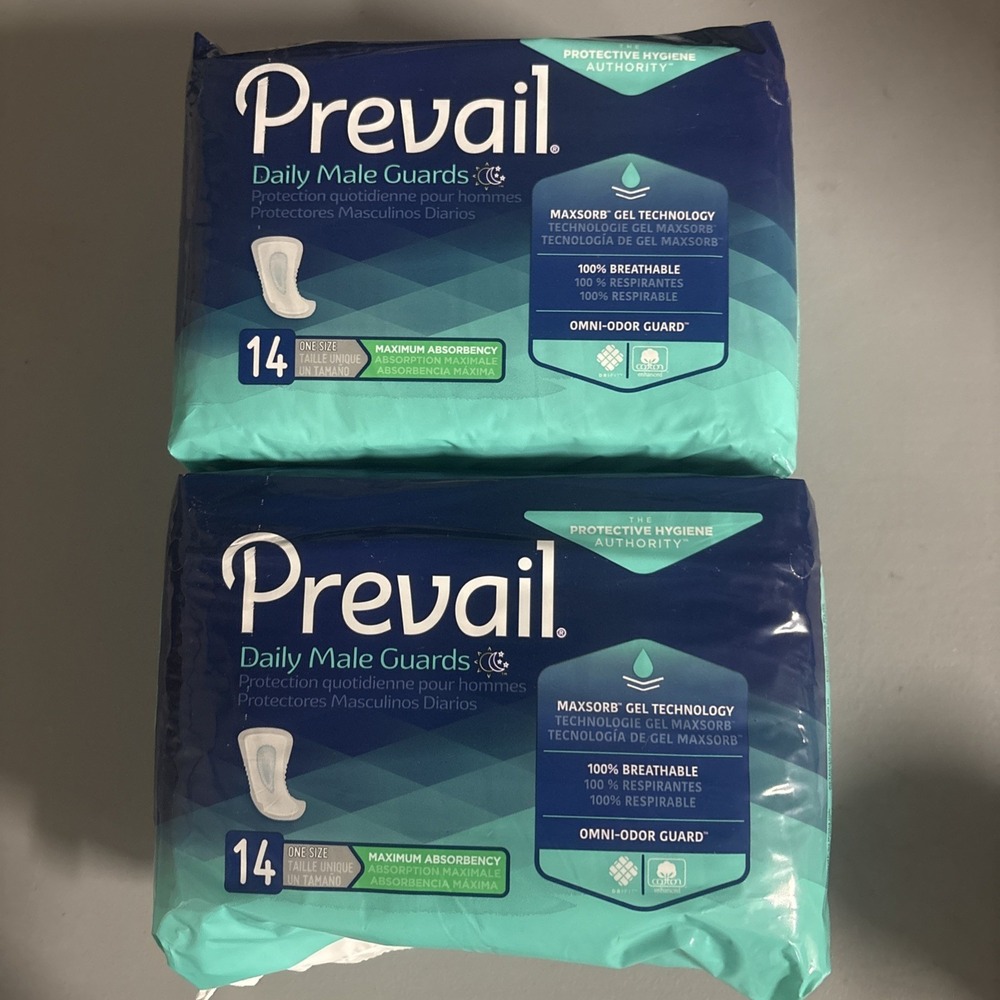Prevail Daily Male Guards Maximum Absorbency 28 Count 2 Packs of 14 One Size NEW